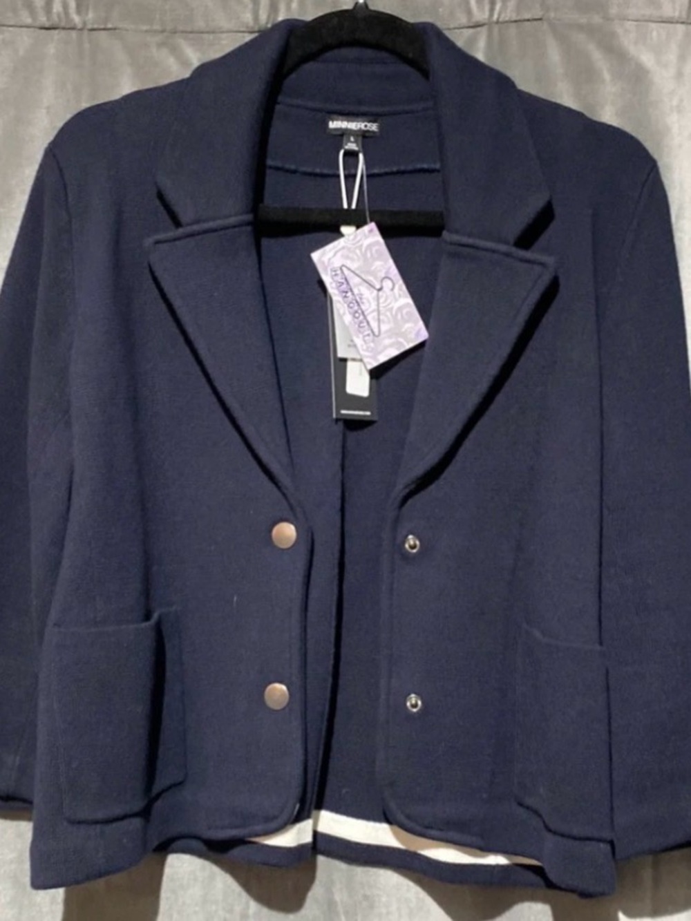 Minnie Rose Navy Knit Snap-Front Blazer